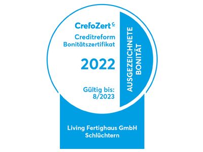 Das Creditreform Bonitätszertifikat CrefoZert bescheinigt Living Haus eine hervorragende Finanzlage für das Jahr 2022.